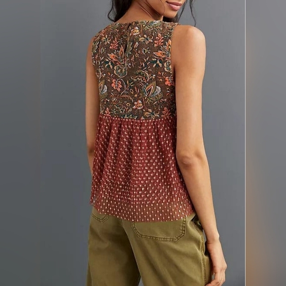 Anthropologie Eva Franco Brown Floral Jacquard Tulle Sleeveless Top SMALL - Picture 3 of 14